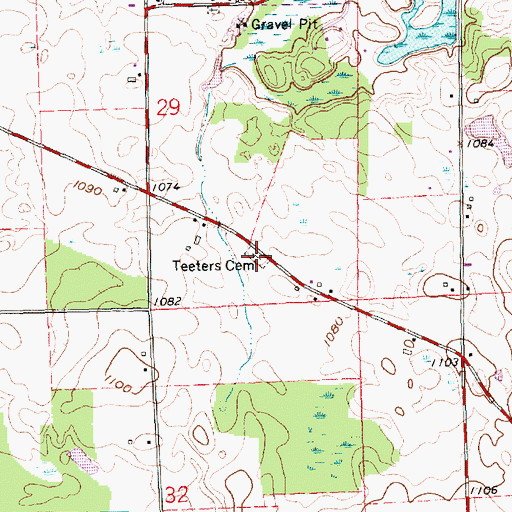 Topographic Map of Teeters Cemetery, IN