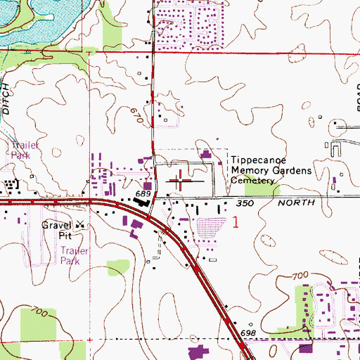 Topographic Map of Tippecanoe Memory Gardens Cemetery, IN