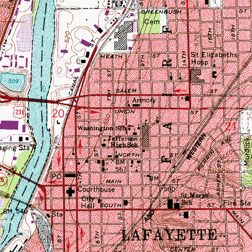 Topographic Map of Washington Elementary School, IN