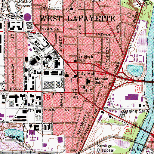 Topographic Map of West Lafayette, IN
