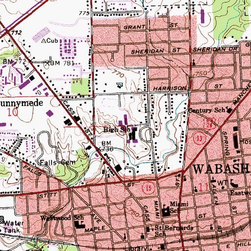 Topographic Map of Wabash Junior-Senior High School, IN