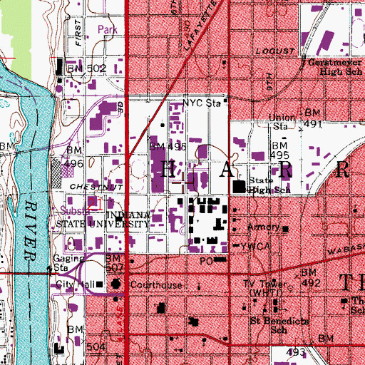 Topographic Map of WISU-FM (Terre Haute), IN