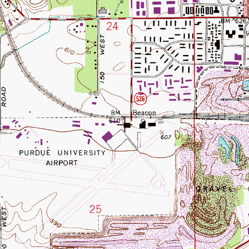 Topographic Map of Purdue University Airport, IN