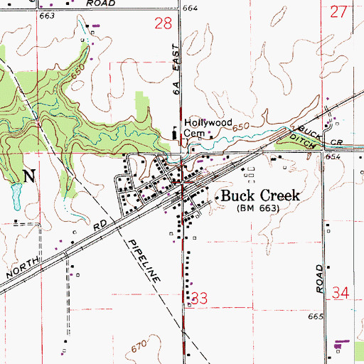 Topographic Map of Buck Creek, IN