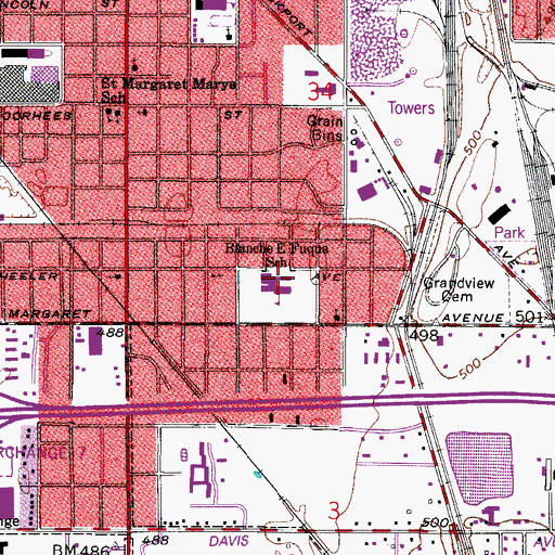 Topographic Map of Blanche E Fuqua Elementary School, IN