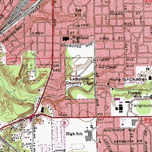 Topographic Map of Lafayette Country Club, IN