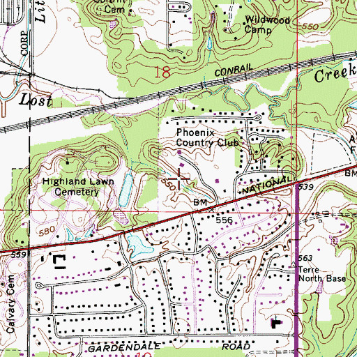 Topographic Map of Phoenix Country Club, IN