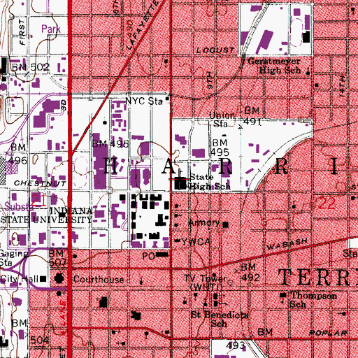 Topographic Map of State High School, IN