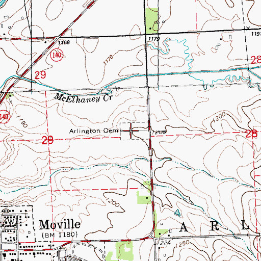 Topographic Map of Arlington Cemetery, IA