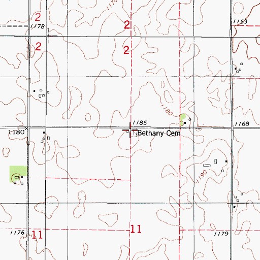 Topographic Map of Bethany Cemetery, IA