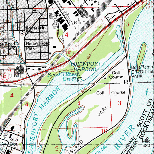 Topographic Map of Black Hawk Creek, IA