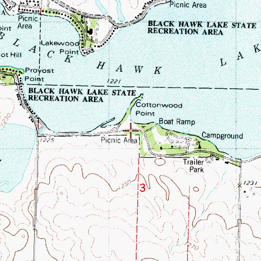 Topographic Map of Black Hawk State Park, IA