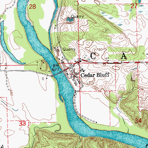 Topographic Map of Cedar Bluff, IA
