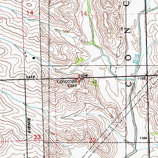 Topographic Map of Concordia Cemetery, IA