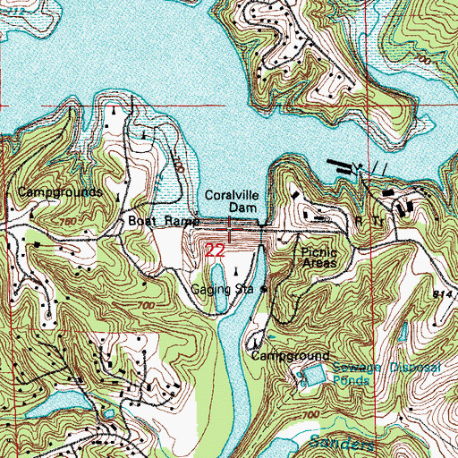 Topographic Map of Coralville Dam, IA
