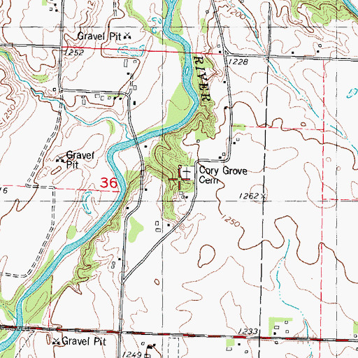 Topographic Map of Cory Grove Cemetery, IA