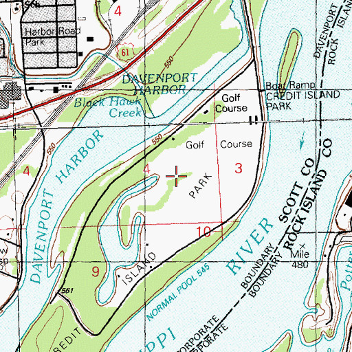 Topographic Map of Credit Island Park, IA
