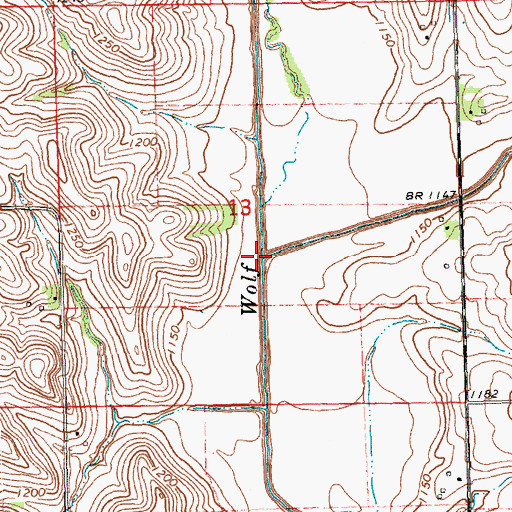 Topographic Map of East Branch Wolf Creek, IA