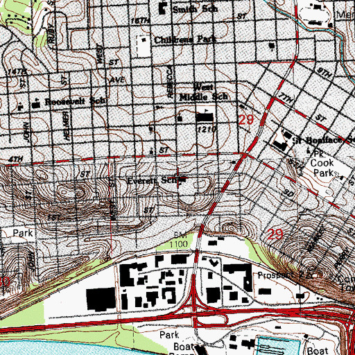 Topographic Map of Everett School, IA