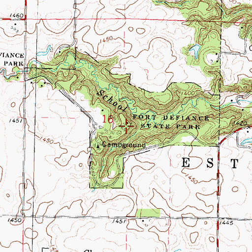 Topographic Map of Fort Defiance State Park, IA