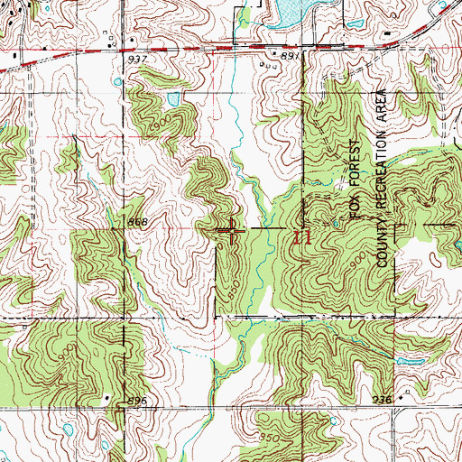 Topographic Map of Fox Forest County Recreation Area, IA