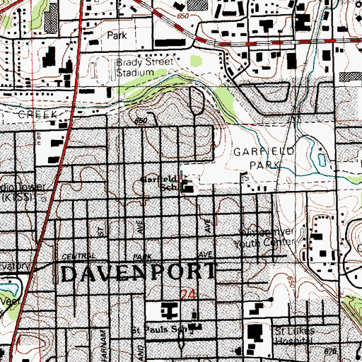 Topographic Map of Garfield Elementary School, IA