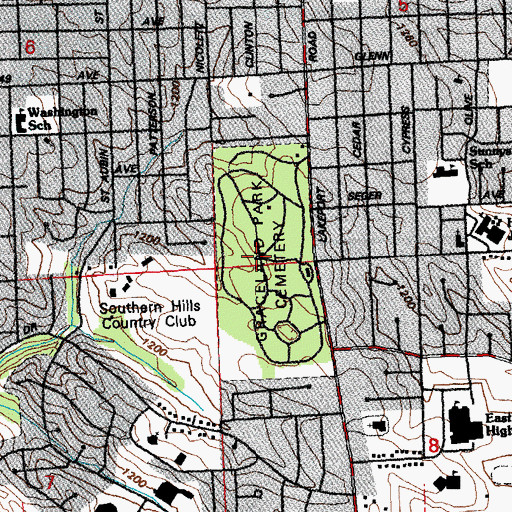 Topographic Map of Graceland Park Cemetery, IA