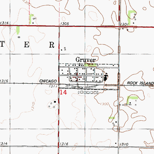 Topographic Map of Gruver, IA