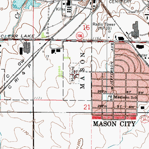 Topographic Map of Frederick Hanford Park, IA