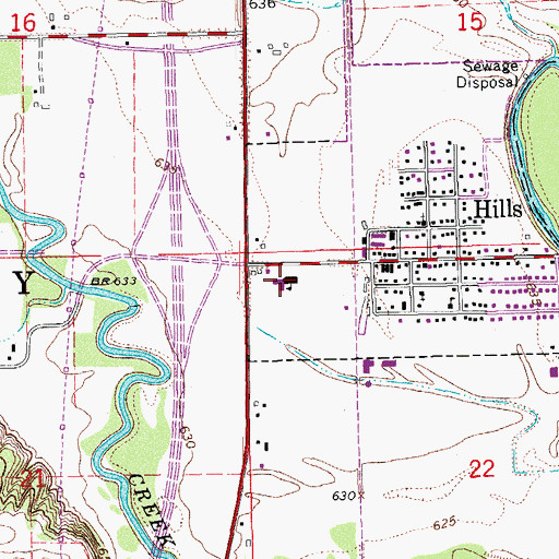 Topographic Map of Hills Elementary School, IA