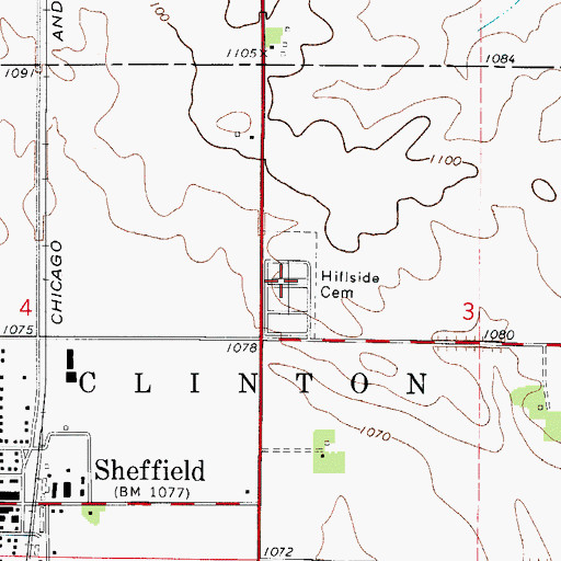 Topographic Map of Hillside Cemetery, IA
