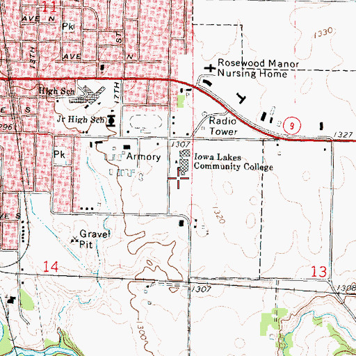 Topographic Map of Iowa Lakes Community College - Estherville Campus, IA