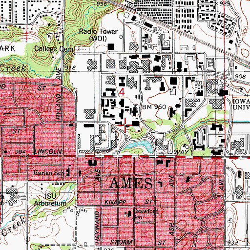 Topographic Map of Iowa State University, IA