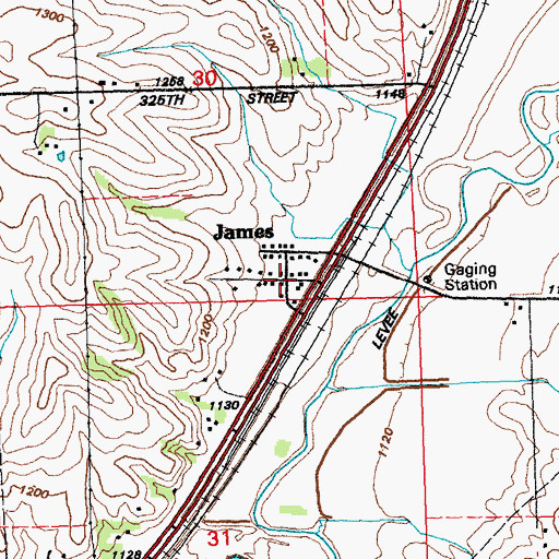 Topographic Map of James, IA