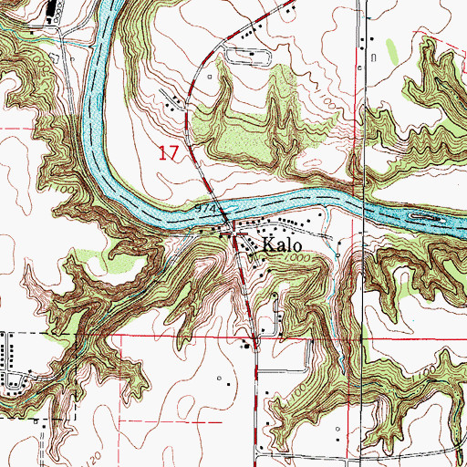 Topographic Map of Kalo, IA