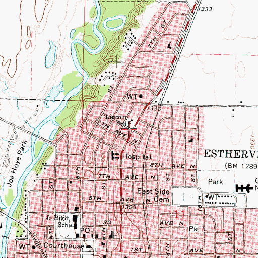 Topographic Map of Lincoln Elementary School, IA