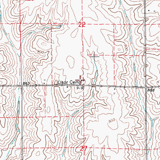 Topographic Map of Lisor Cemetery, IA
