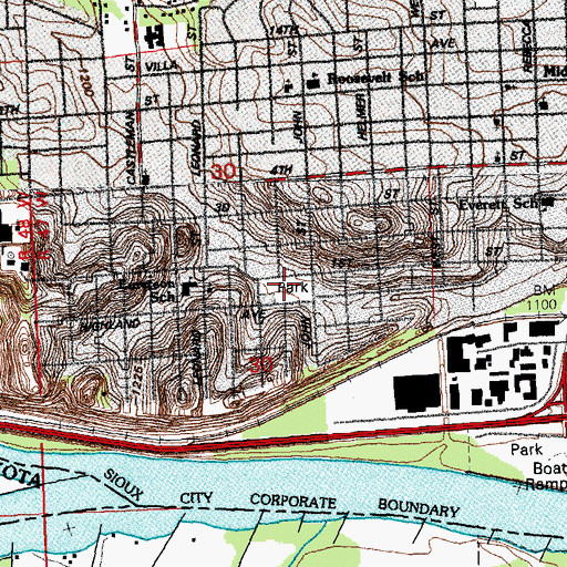 Topographic Map of Lyons Park, IA