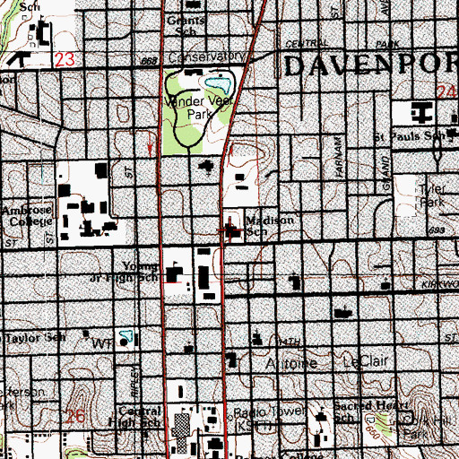 Topographic Map of Madison Elementary School, IA