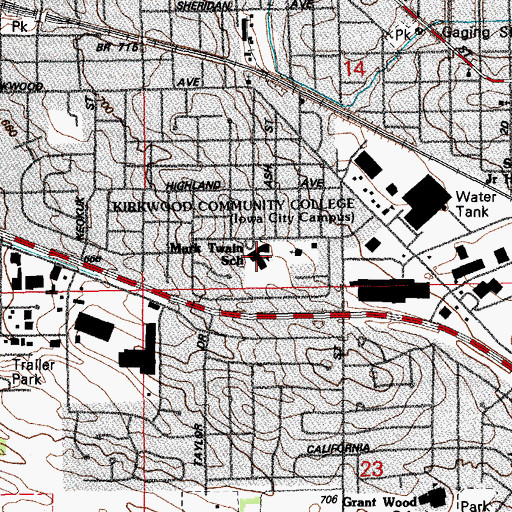 Topographic Map of Mark Twain Elementary School, IA