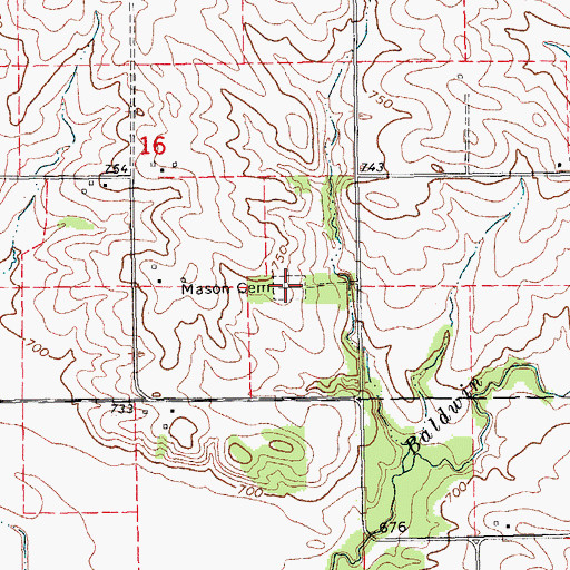Topographic Map of Mason Cemetery, IA