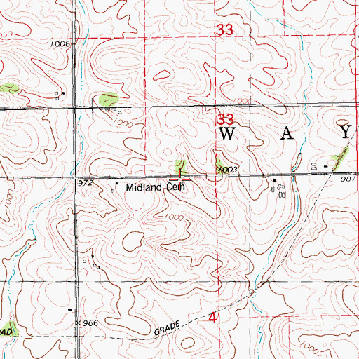 Topographic Map of Midland Cemetery, IA