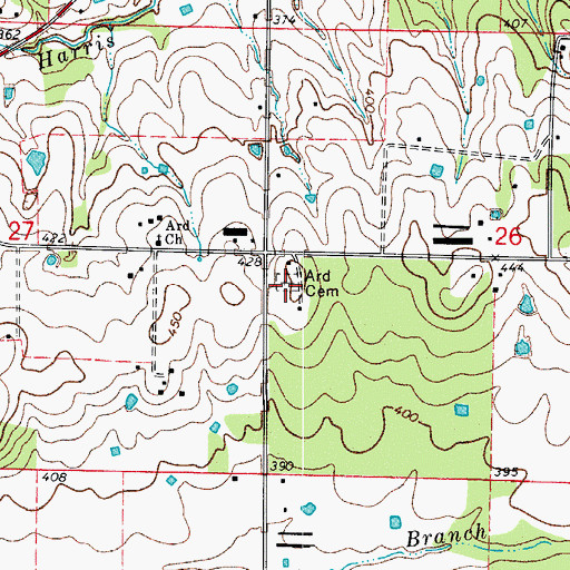 Topographic Map of Ard Cemetery, AR