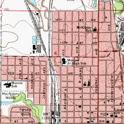 Topographic Map of Monroe Junior School, IA