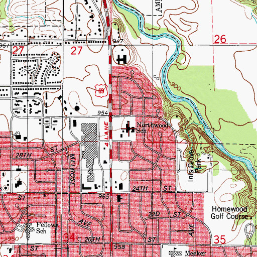 Topographic Map of Northwood Preschool Center, IA
