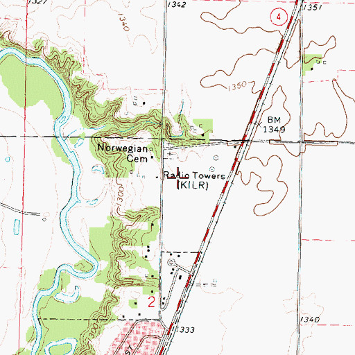 Topographic Map of Norwegian Cemetery, IA