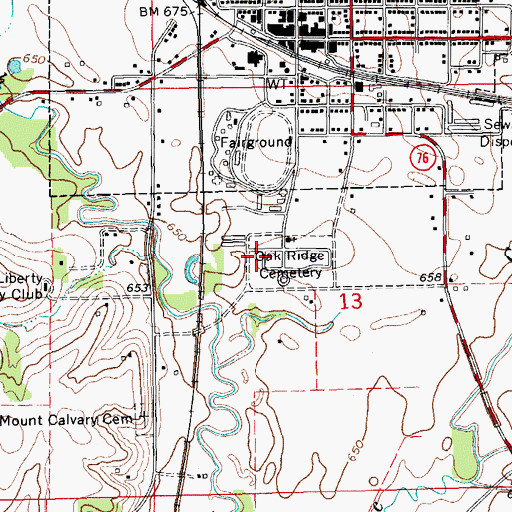 Topographic Map of Oak Ridge Cemetery, IA
