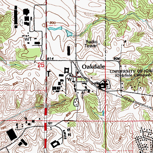 Topographic Map of Oakdale, IA