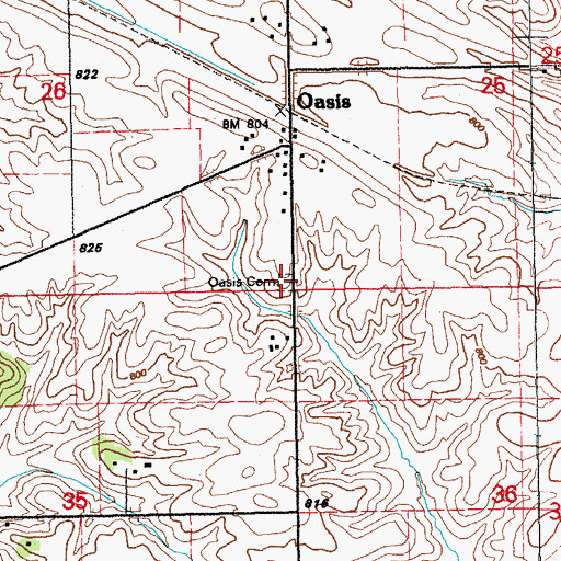 Topographic Map of Oasis Cemetery, IA