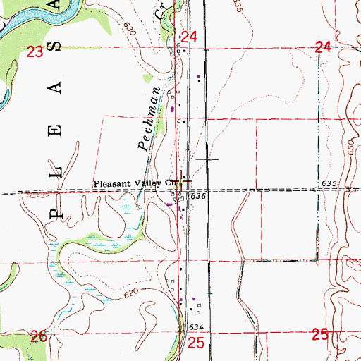 Topographic Map of Pleasant Valley Church, IA